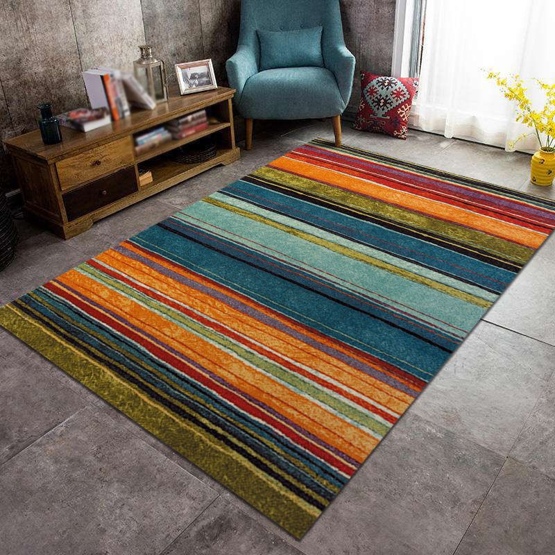 Multicolor Antique Area Carpet Polyester Stripe Printing Indoor Rug Easy Care Carpet for Living Room