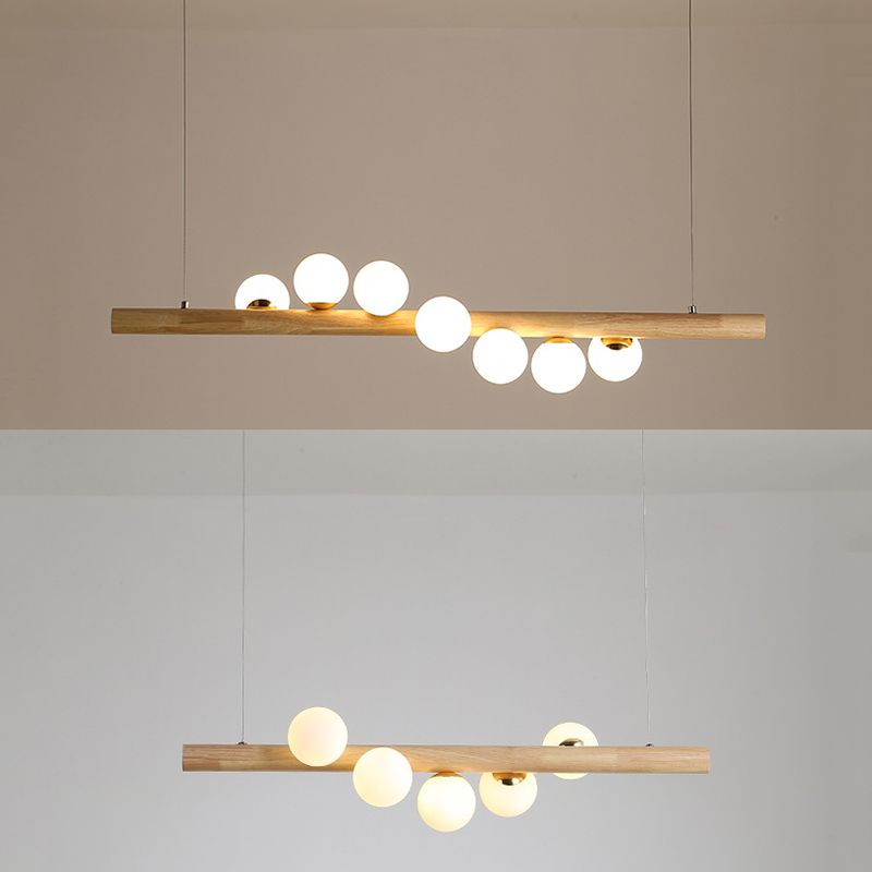 Luz de la isla de color log de madera en la simplicidad moderna Lámpara colgante de hierro forjado con sombra de vidrio