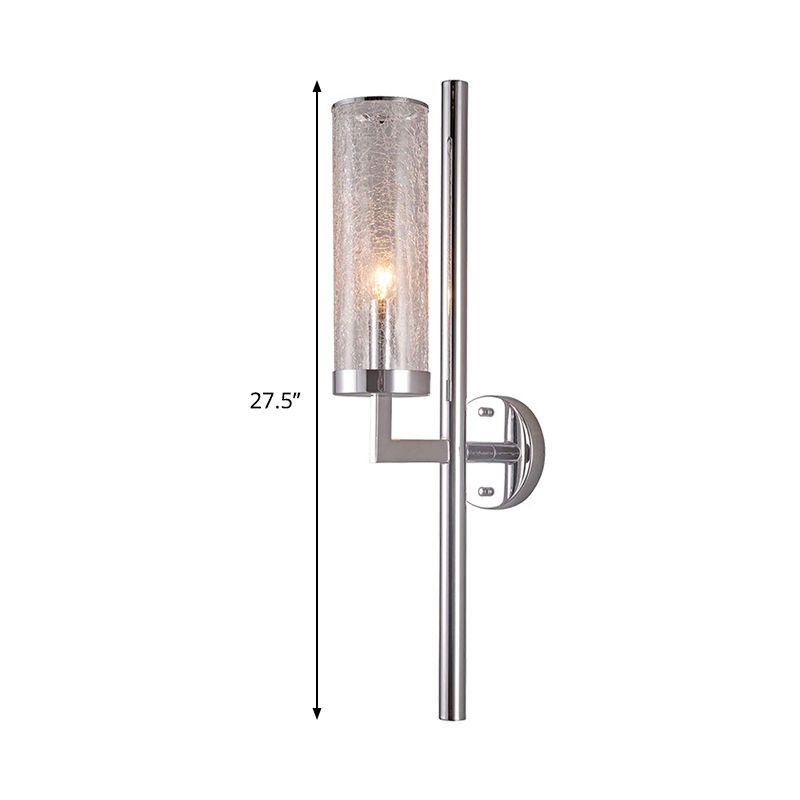 Armed Wall Lamp Modern Metal 1 Head Chrome Sconce Light Fixture with Crackle Glass Shade