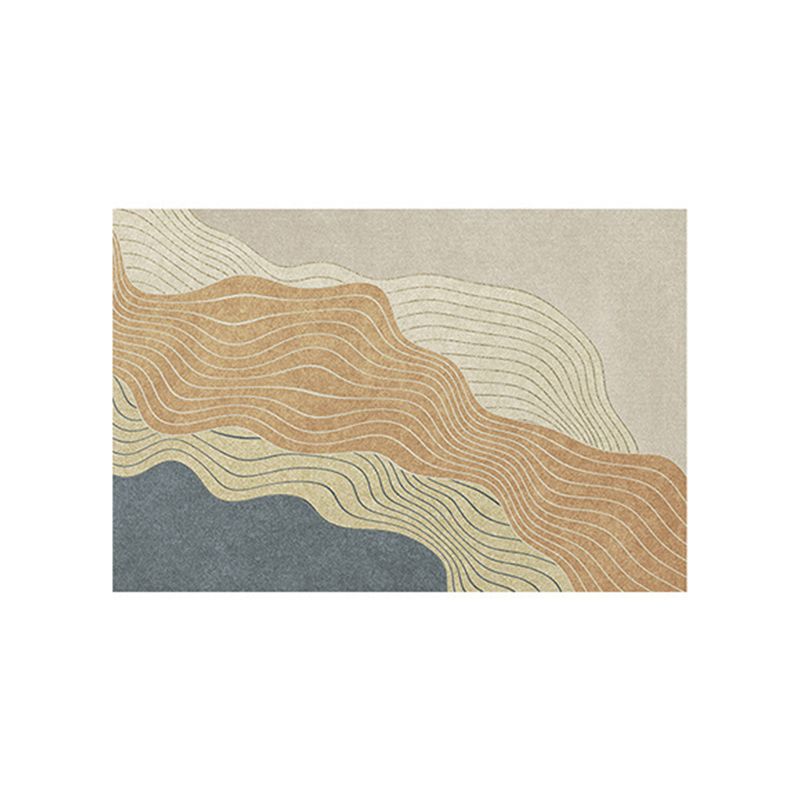 Brown Modern Rug Curve Polyester Rug Washable Rug for Living Room