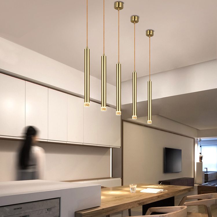Gold Finish Tubular Spotlight Minimalist LED Metal Pendant Light for Open Kitchen