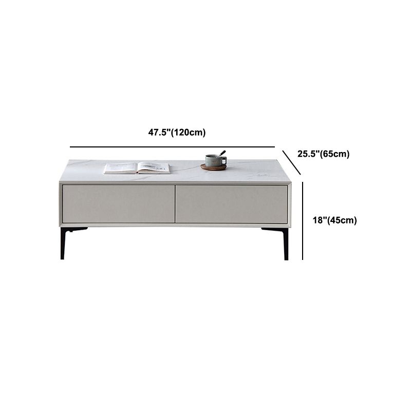 Glam Rectangle White Coffee Table with 4 Drawers and 4 Metal Legs