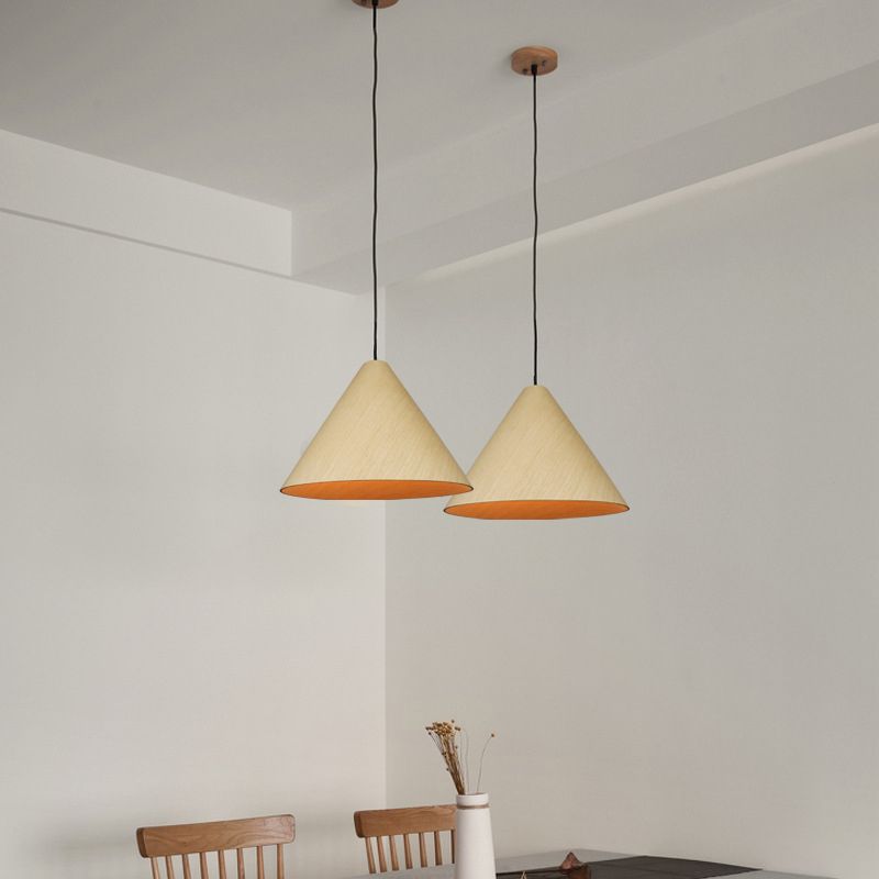1 HEAD CAFE SUSPENSION lampe Rouge rural / beige suspendu avec une teinte en bois de conique, 10 "/ 13" de large