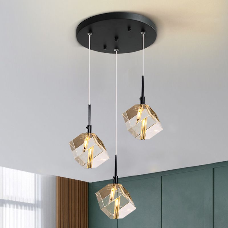 Electroplate Iron Pendant Light in Modern Luxury Style Crystal Square Hanging Lamp for Dining Room