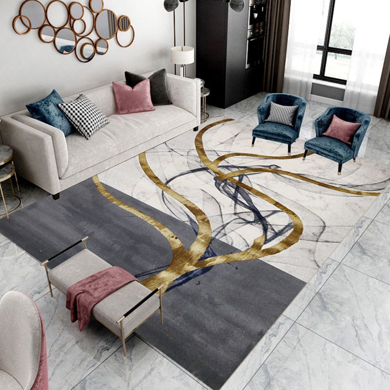 Gold Modern Area Carpet Polypropylene Graphic Carpet Washable Carpet for Living Room