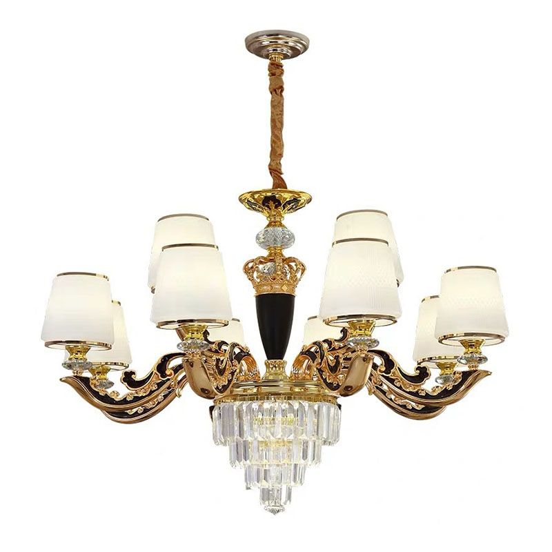 Lampaggio conico oro illuminazione modernismo modernismo kit di luce a sospensione in vetro opalino con accento di cristallo