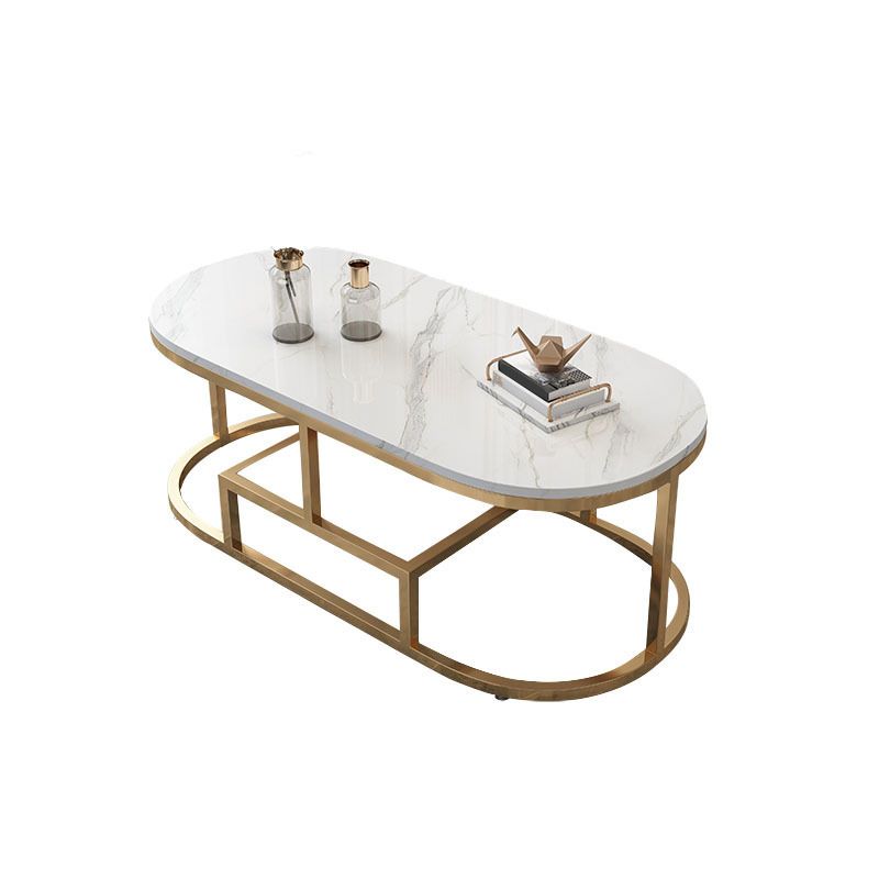 Fram Base Cocktail Table Shelf Included Oval Stone Coffee Table