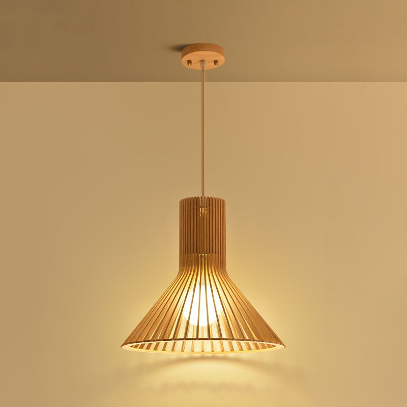 Modern Wood Pendant Lighting Fixture 1-Light Suspension Pendant Light in Natural Wood