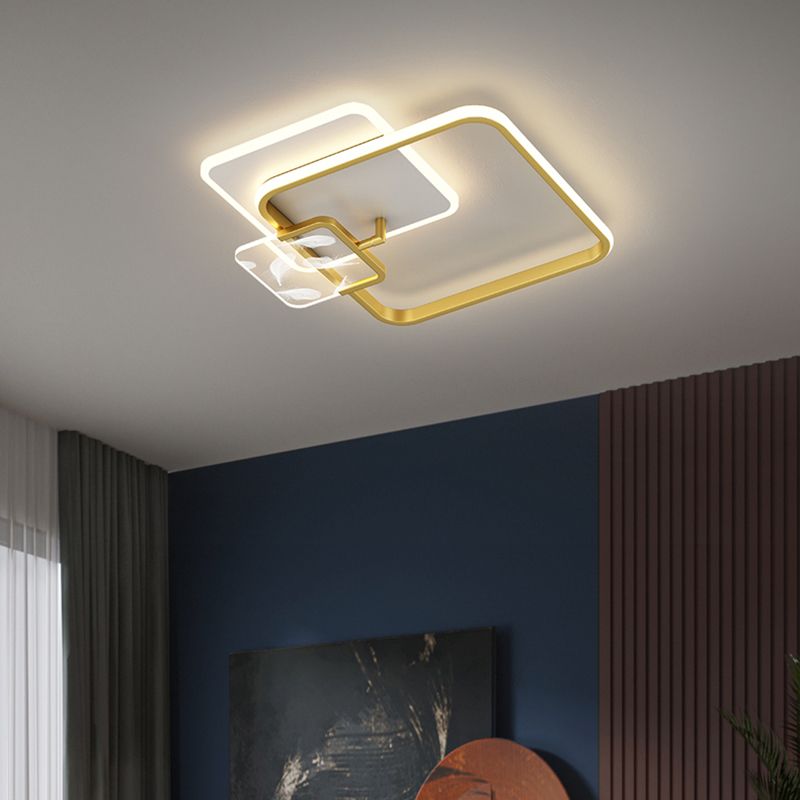 Modern Romantic Feather LED Ceiling Fixture Wrought Iron Geometric Semi Flush Mount for Living Room