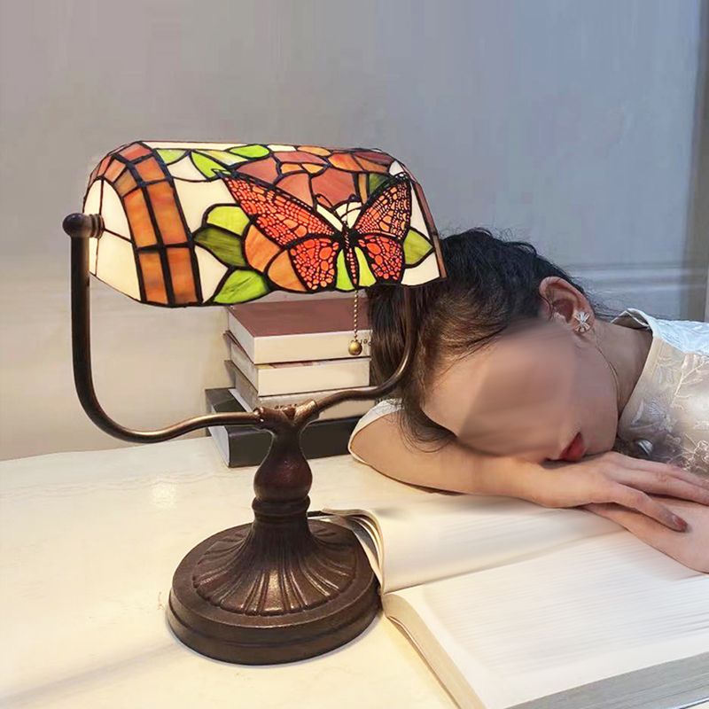 Halbzylindertischbeleuchtung 1-Licht-Buntglas antike Nachttischlampe für Bett