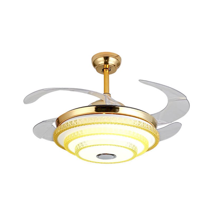 Sich verjüngter kristallverklemmter Lüfterlicht moderne LED Gold Halbmontagelampe mit Bluetooth -Lautsprecher und Fernbedienung/Wandsteuerung/Frequenzumwandlung