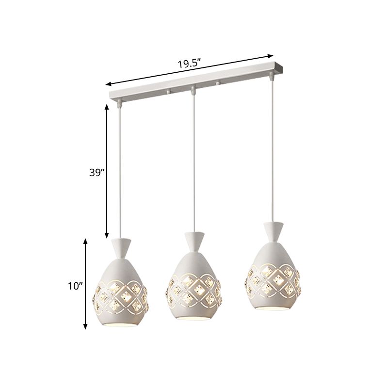 Weißer Finish Wein kann Licht Modernismus 3 Lampen Eisen -Multi -Deckenlampe mit Kristallakzent