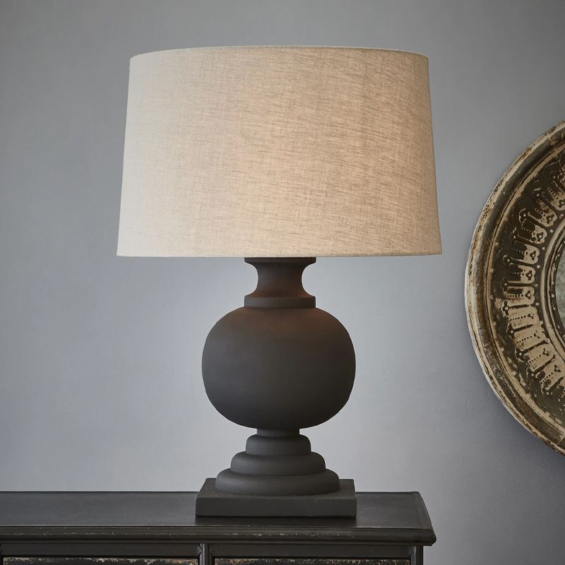 Ronde stof tafellamp klassiek 1 lichte slaapkamer nachtkastje licht met kogelhoutbasis