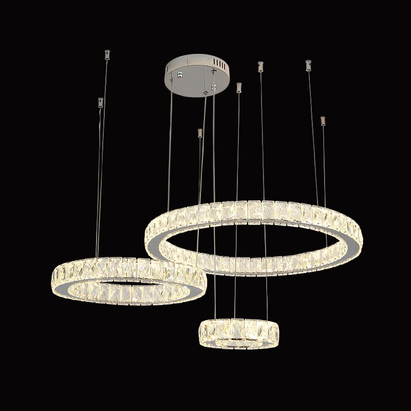 Roestvrijstalen ring LED Multi-plafondlicht Moderne kristallen ophanging verlichting voor woonkamer