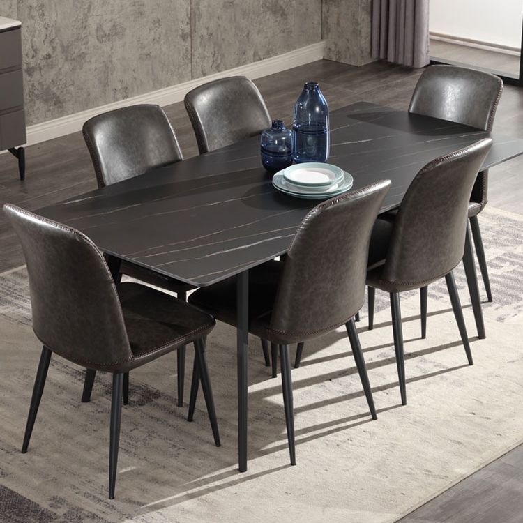 Scandinavian Style Leather Dining Chairs Solid Back Chair and 4 Black Finish Legs for Home