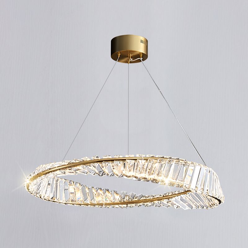 Moderno lampadario a LED di lusso lampadina a sospensione circolare in ferro con tonalità cristallina