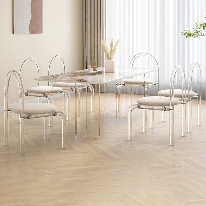 Glam Dining Table Set with Acrylic Base 1/5/7 Pcs Dinette Set with White Chairs