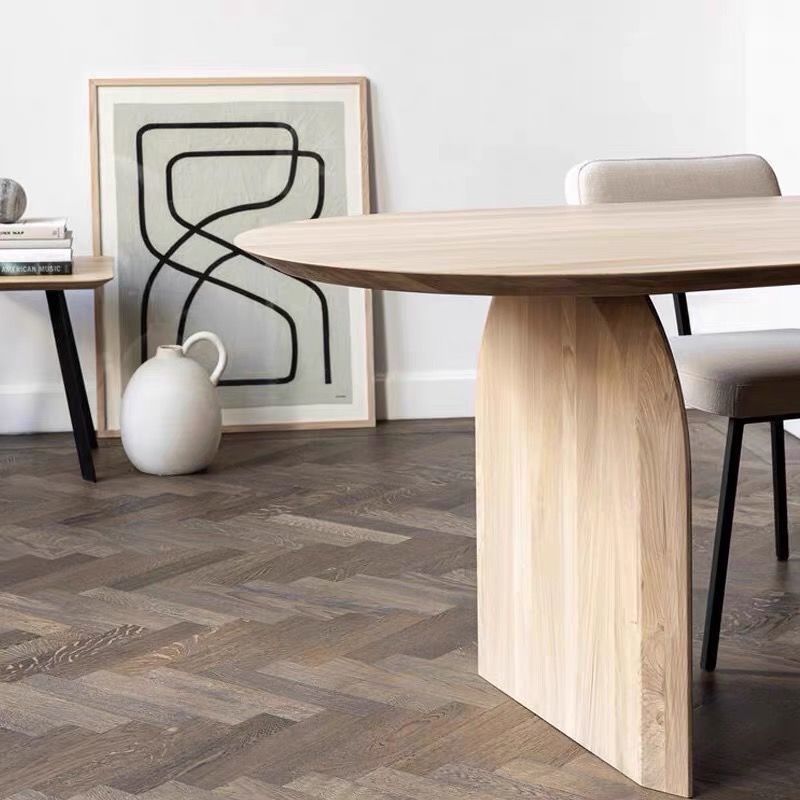Oval Dining Table Pine Solid Wood Dining Table with Double Pedestal