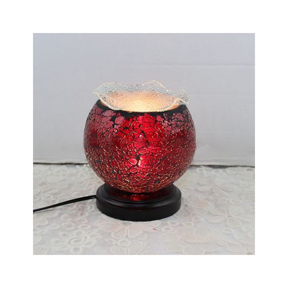 Tiffany Globe Shaped Desk Light with Plug In Cord 1 Light Glass Small Desk Lamp in Blue/Red for Kid Bedroom