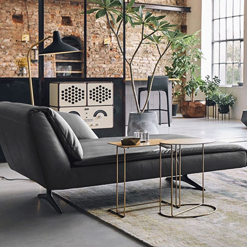 Modern Cushioned Chaise Lounge Leather Recessed Arms Chaise with Pillow