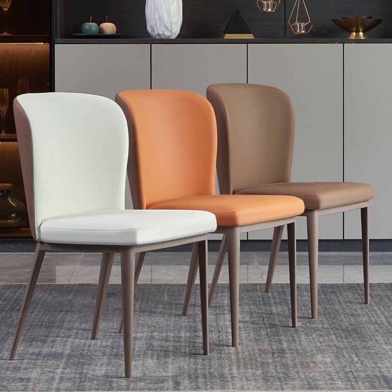 Contemporary Restaurant Leather Side Chair Brown Leg Wingback Dining Chair