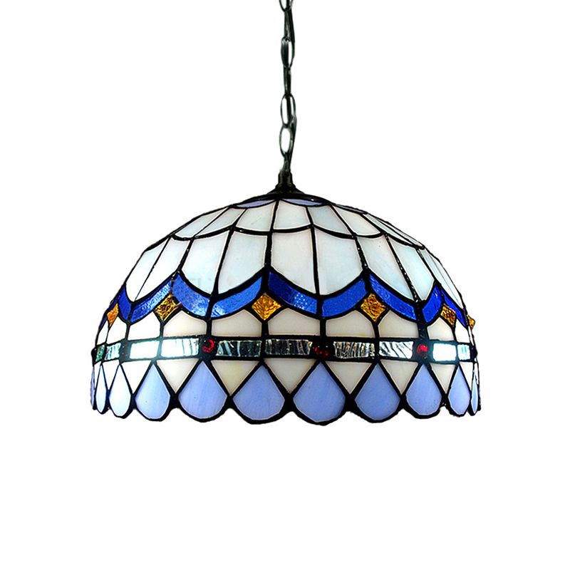 Domed schaduw woonkamer ophanging licht gebrandschilderd glas traditioneel tiffany hangend licht in blauw