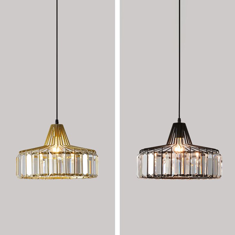 Crystal Drum Shape Hanging Lights Modern Style 1-Light Hanging Fixture for Living Room