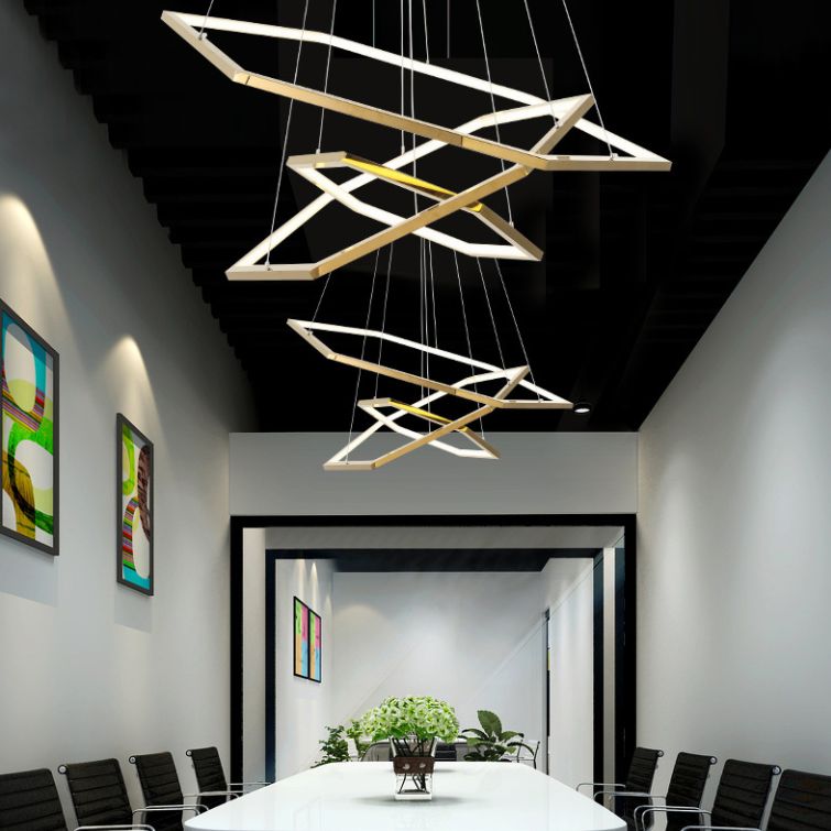 Gold Geometric LED Hanging Lamp in Modern Luxury Style Wrought Iron Ceiling Light for Commercial Place