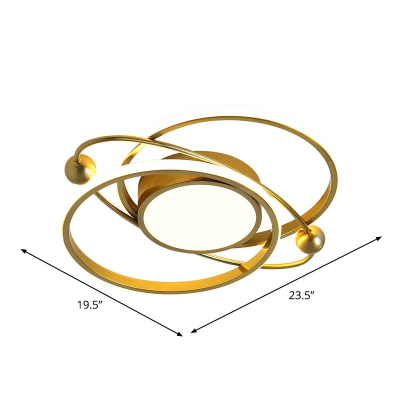Circular Bedroom Semi Flush Mount Metallic LED Modern Flush Ceiling Light in Gold, Warm/White Light