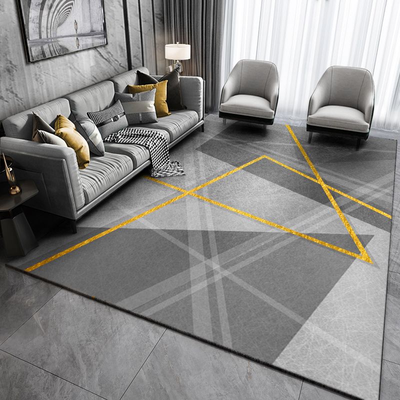 Modern Living Room Area Rug Color Block Polyester Area Carpet Non-Slip Backing Rug