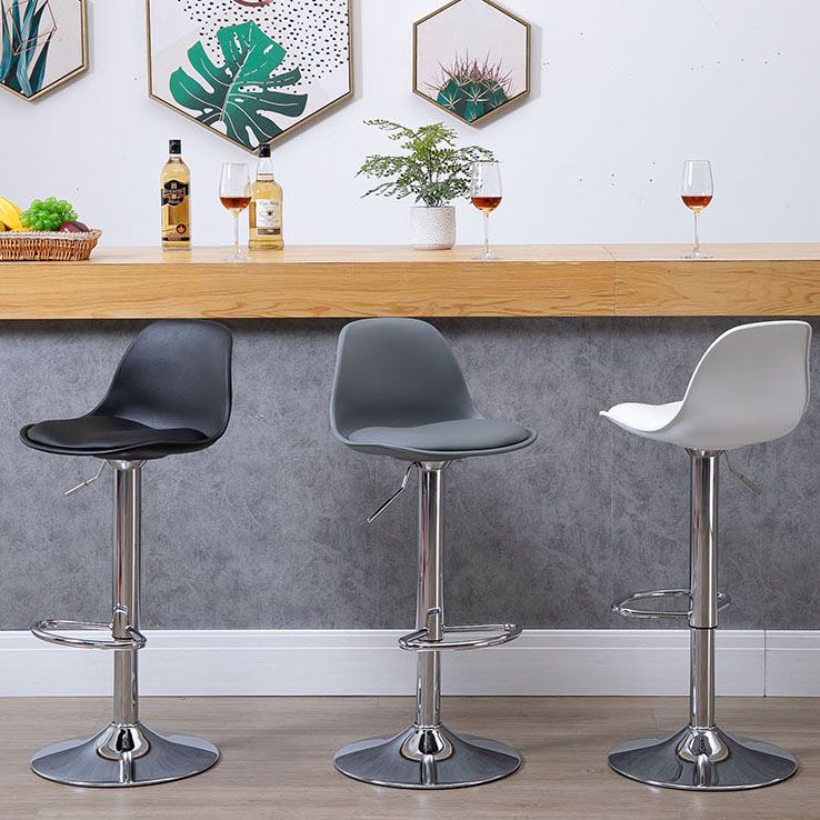 Contemporary Metal Barstool Low Back Faux Leather Cushion Footrest Stool