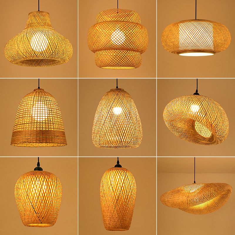 Modern Hand-Woven Suspension Pendant Light Rattan 1 Light Pendant Light