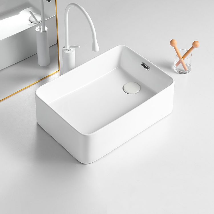 Modern Bathroom Sink Porcelain Solid Color Rectangular Vessel Bathroom Sink