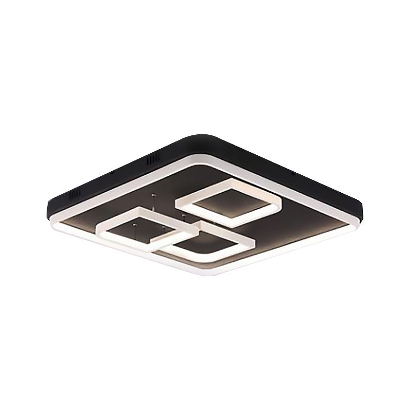 16.5"/20.5"/24.5" Wide Acrylic Square Semi Mount Lighting Modern LED Black Ceiling Flush Light Fixture in Warm/White Light