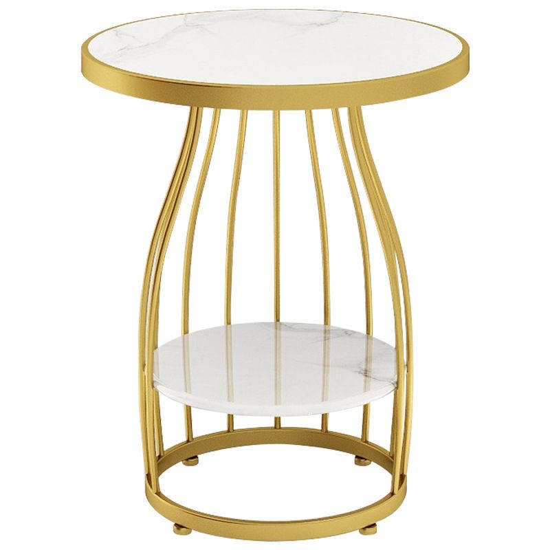 Marble Top End Table Metal Frame Sofa Side End Table with Shelf for Living Room