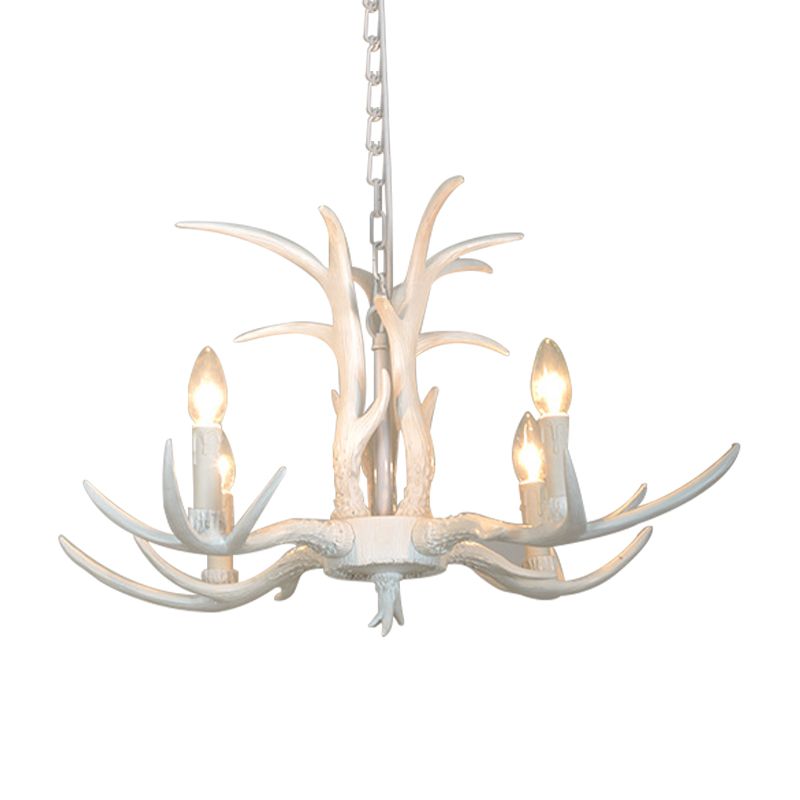 White Candle Shape Pendant Chandelier Rustic Resin 4/6/8-Head Bedroom Hanging Ceiling Light