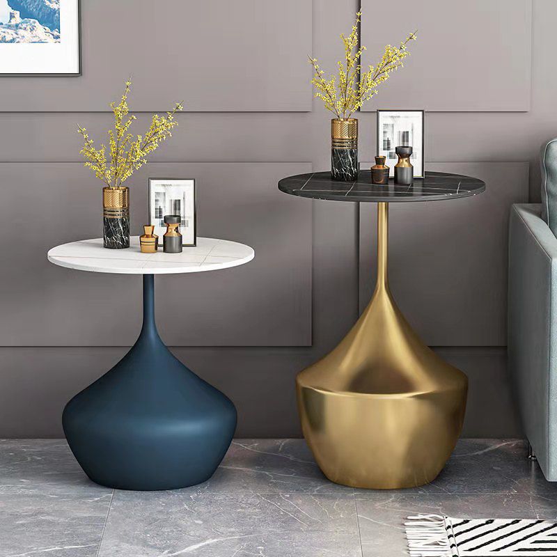 Modern Single Pedestal Base Solid Color Metal Round End Table