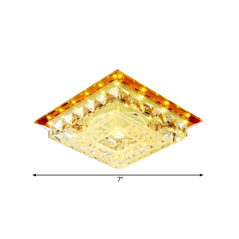 Square Crystal Block Flush Light Fixture Modern LED Living Room Ceiling Flush in Tan, Warm/White/Natural Light