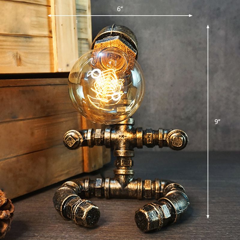 Lámpara de arte nocturno de tubería de hierro forjado Industrial 1 bombilla Luz de la habitación de la habitación de los niños en bronce