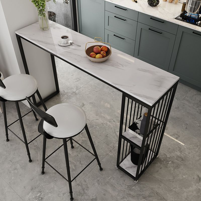 White Marble Kitchen Counter-height Pub Table Rectangle Bar Dining Table