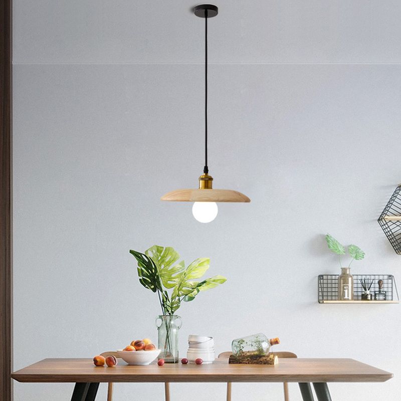 Couvre-pot forme d'éclairage suspendu en bois massif de style moderne 1 lampe de suspension légère pour le chevet