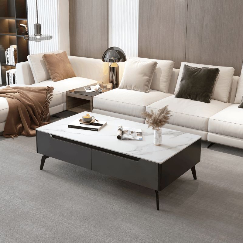 Rectangular Slate Top Coffee Table with 4 Drawers Metal 4 Legs Cocktail Table
