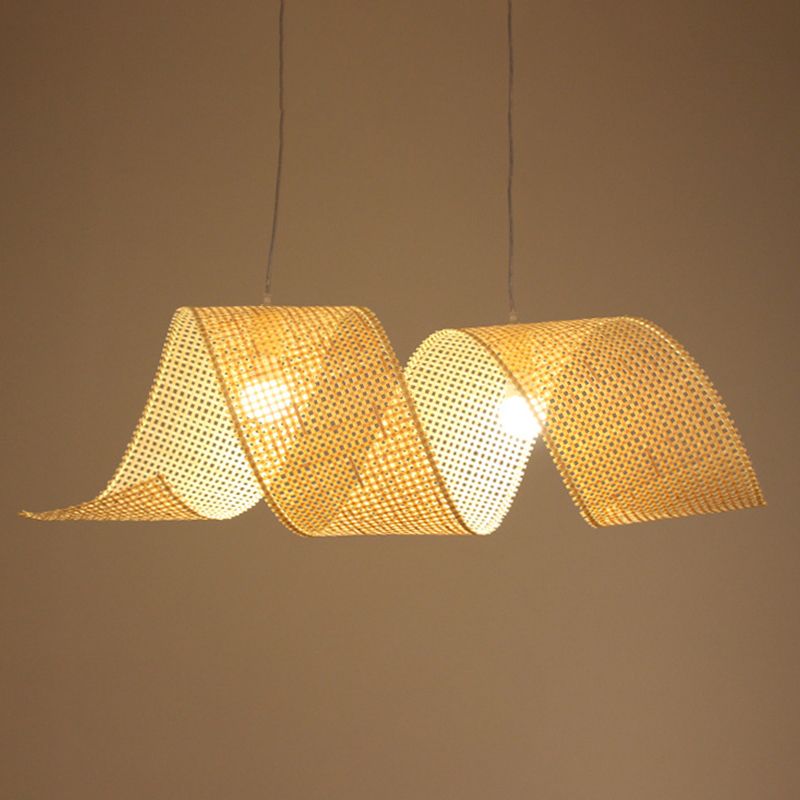 Twisted Bamboo Mesh Pendant Light Creative Asian Style 1-Light Beige Ceiling Suspension Lamp