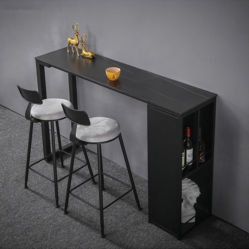 Rectangle Sintered Stone Bar Table Metal Base Dining Table with Storage Shelves