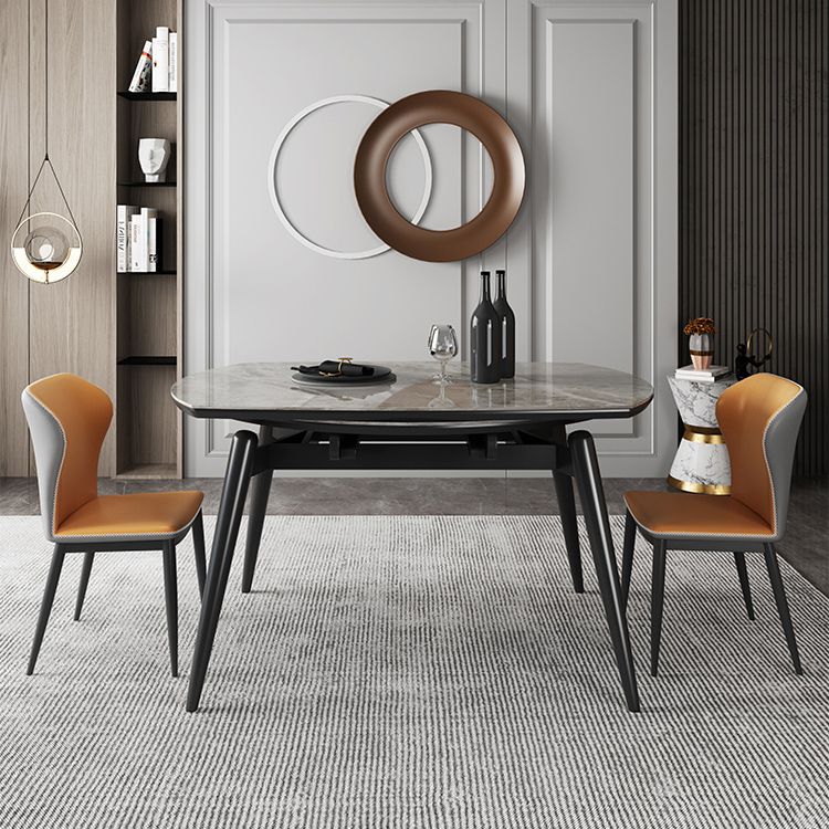 Sintered Stone Top Extendable Round Table for Restaurant Modern Dining Table with Black 4 Legs