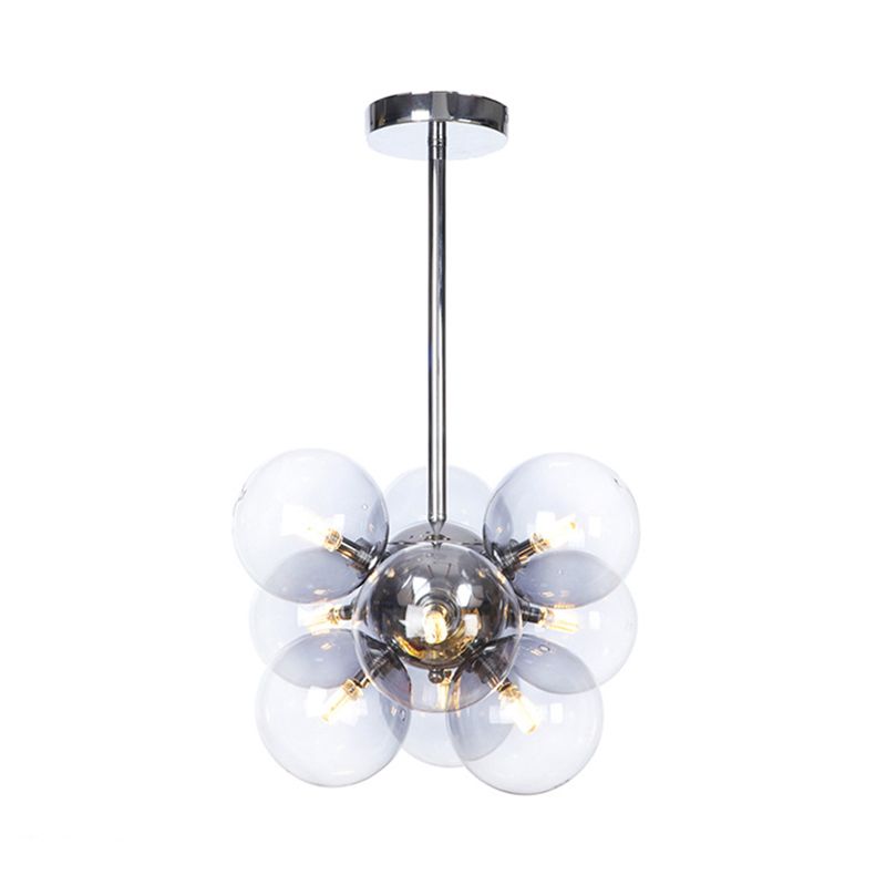 Lámpara de techo para sala de estar con 9 luces de vidrio gris/blanco/rojo iluminación semi empotrada de globo minimalista en negro/latón/cromo