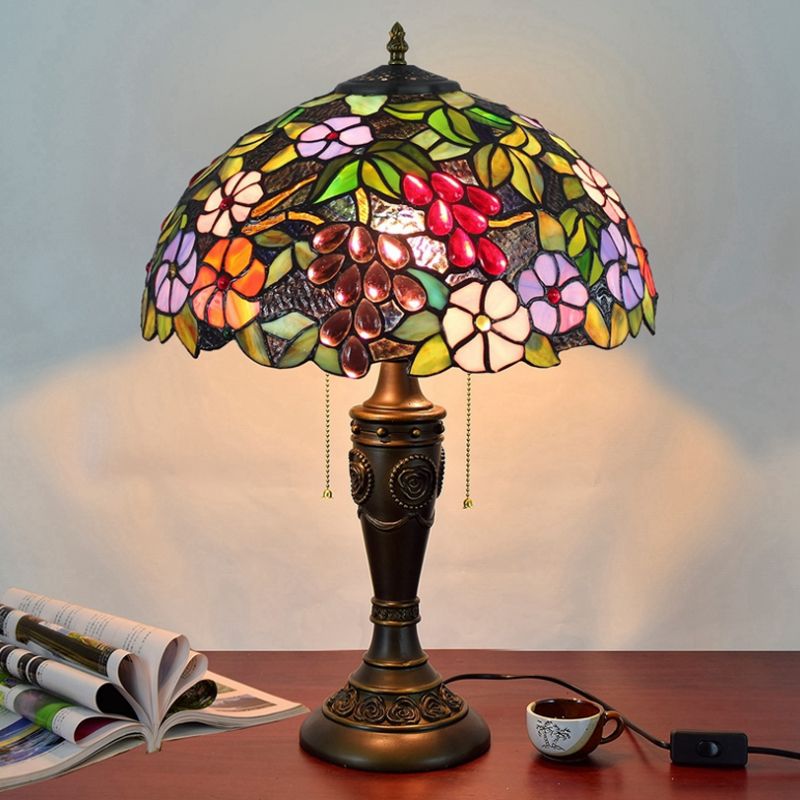 Tiffany Style Table Lamp 2 Lights Desk Lamp with Glass Shade for Bedroom