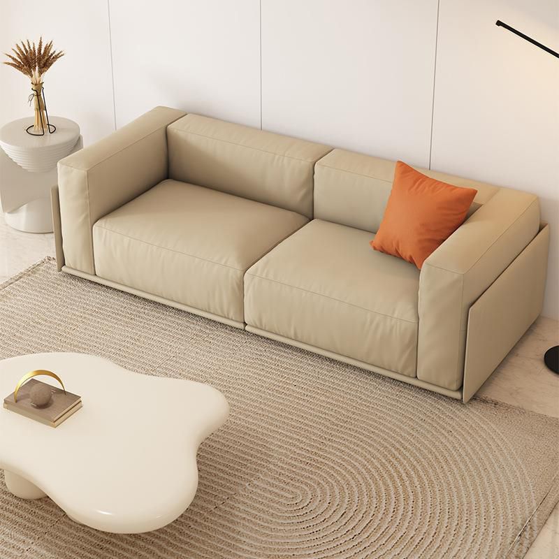 Faux Leather Tuxedo Arm Standard Sofa Contemporary Cushions Settee