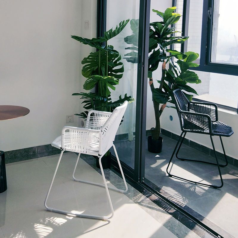 Modern Cross Back Side Chair Plastic Arm Chair with Metal Base for Dining Room