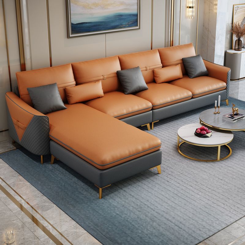 34.64 " H Faux Leather Flared Arm Sofa & Chaise for Living Room